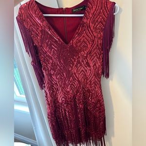 Vintage Great Gatsby Flapper Sequins Red Frill Dress